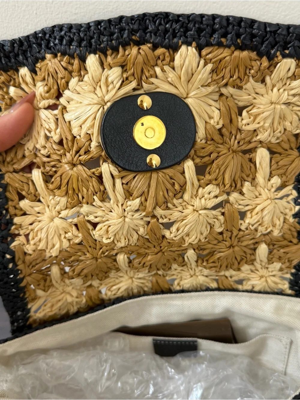 Gucci GG Marmont Raffia Daisy Floral Mini Shoulder Bag Crossbody Beige Black - Picture 10 of 16